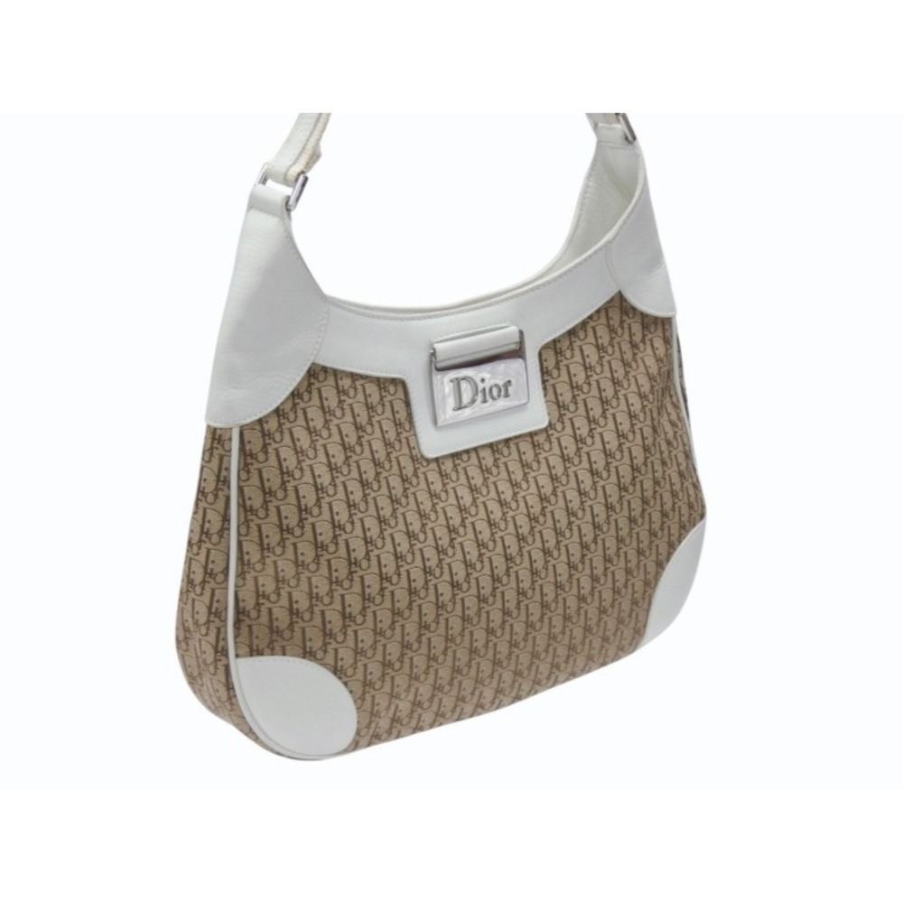 Christian Dior Street Chic Trotter One Shoulder Hobo Bag Brown White Canvas - Picture 4 of 10